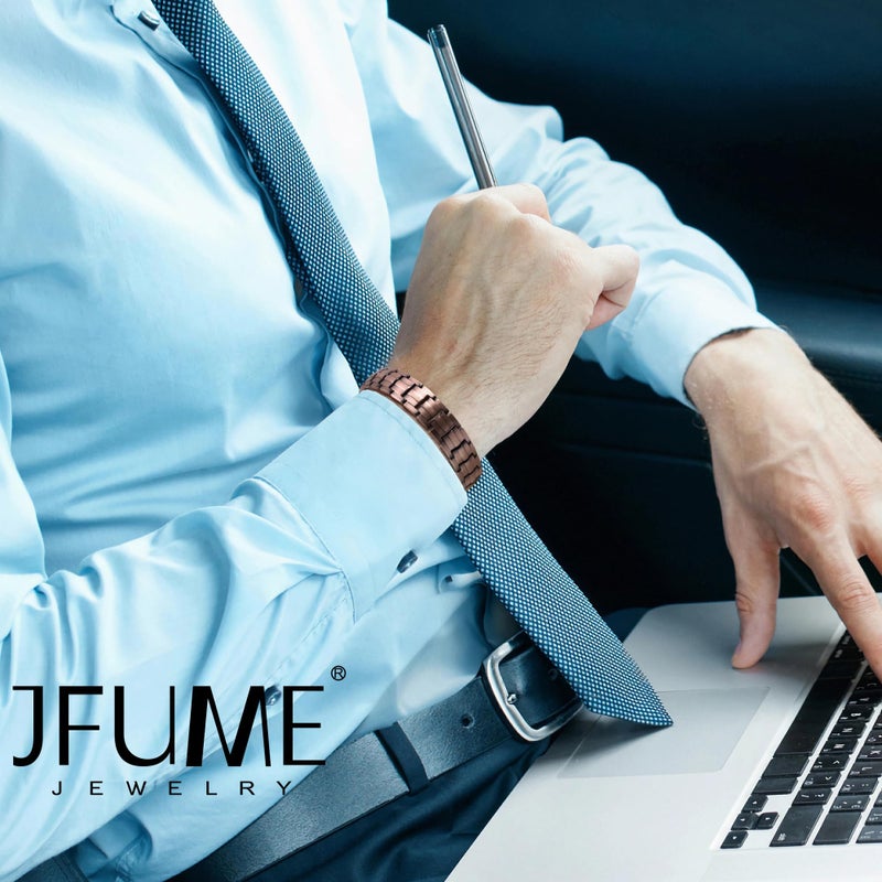 JFUME Pure Copper Magnetic Bracelets for Men, 2 Rows Magnetic Bracelet, Father's Day Gift with Link Remove Tool 8.5" Adjustable, Gift for Men - Image 3